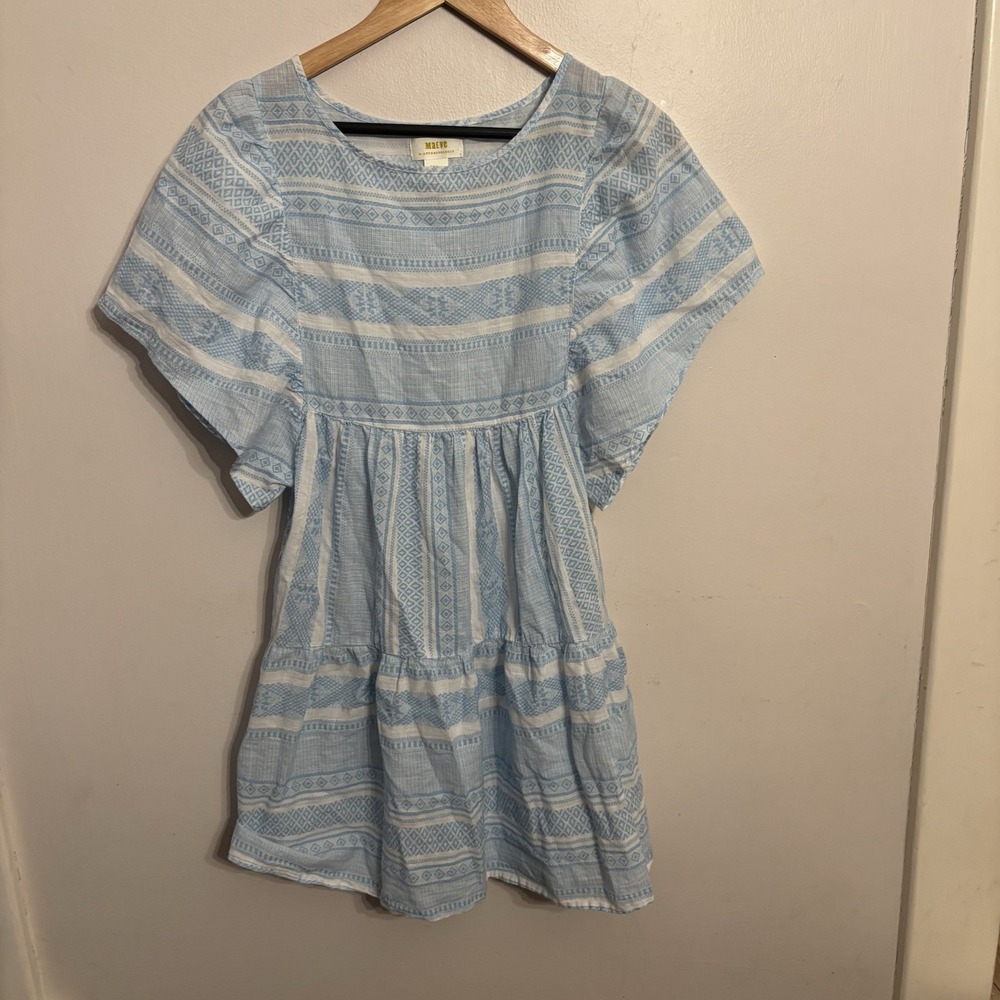 Maeve Anthropologie Women's Blue Striped Tiered Mini Dress Beach Cotton Small - Picture 2 of 7